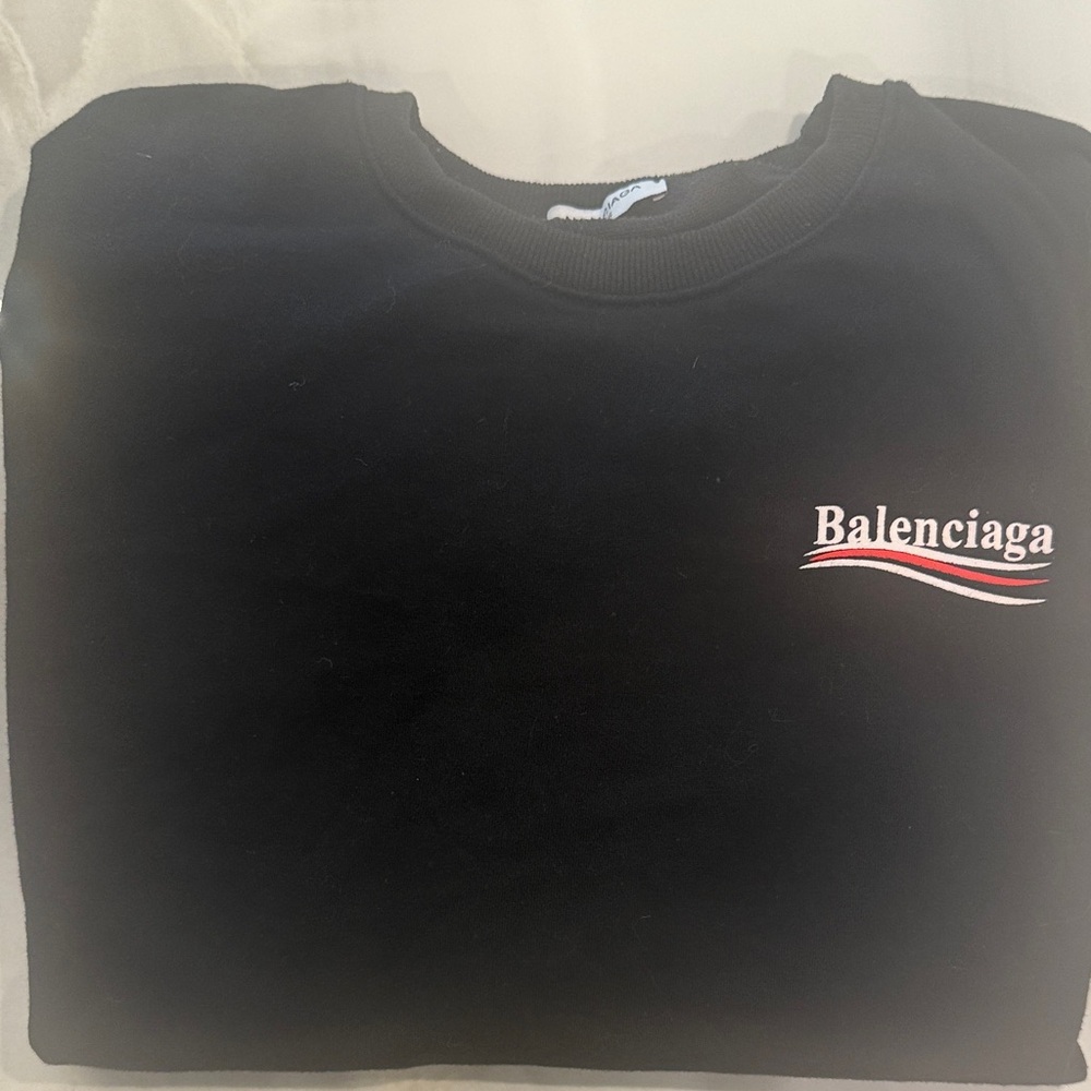 Balenciaga Black Crewneck Sweater with White and Red Logo